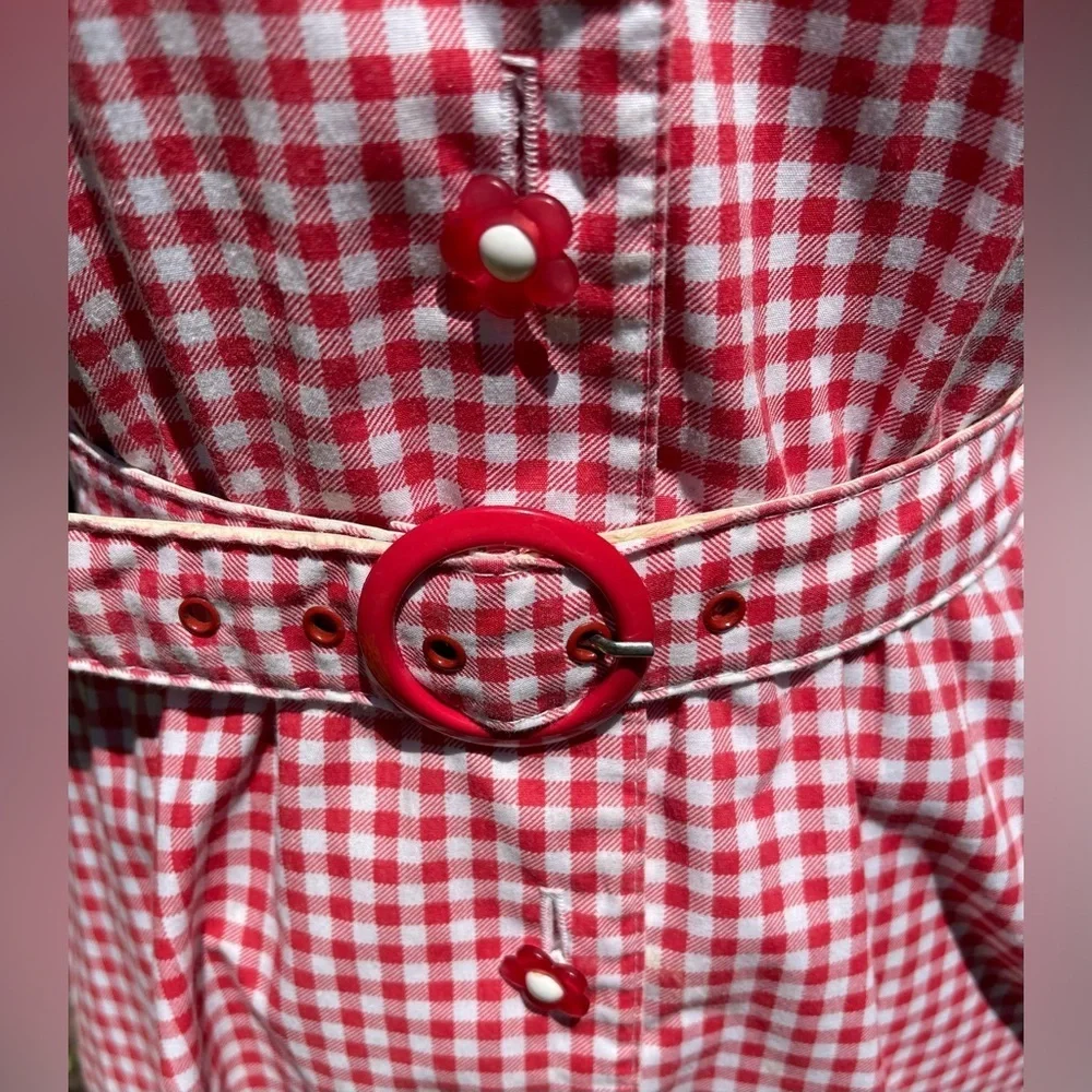 California Looks vintage gingham dress red/white belt +shoulder pads Size 8P 7-4 - Picture 4 of 11